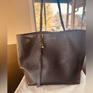 Alexander McQueen Black Leather Tote with Gold Charm